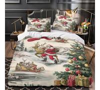 Santa Claus Comforter Cover 3D Design Printed Super Soft 3 Pcs Bedding Set Zipper Christmas Winter Scene Quilt Cover Luxury Machine Washable for Kids Girls Boys Adults Women Teens Double（200x200cm）