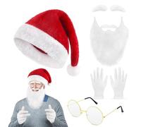 Santa Claus Costume Accessory Set Complete Christmas Santa Outfit with Hat, Beard, Eyebrows, Glasses & Gloves Father Christmas Costume for Christmas Parties Festive Celebrations