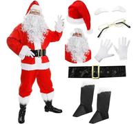 Santa Claus Costume - Deluxe Father Christmas Fancy Dress Costume - Red Jacket w/Faux Fur Trimming, Red Trousers, Santa Hat, Boot Covers, Wig, Beard, Glasses, Gloves & Eyebrows (XXXXX-Large)