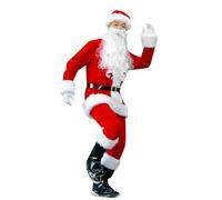 Santa Claus Costume for Men, Deluxe Adult Christmas Outfit, 10pcs Deluxe Christmas Fancy Dress, Theme Party Clothes Sets, Funny Xmas Cosplay Costumes