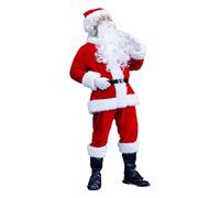 Santa Claus Costume for Men Father Christmas Costume Adult Santa Outfit Luxury Velvet Suit Adults Siz Xmas Red Cosplay Outfits 7PCs Clothes Set for Holiday Party