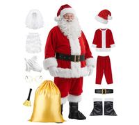 Santa Claus Costume for Men Santa Claus Christmas Suit Men Adults Christmas Party Deluxe Santa Costume Set Velvet Christmas Suit with Santa Wig and Beard 11 Pieces VL040XXL