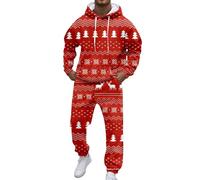 Santa Claus Costume,Men's Suit Themed Print Design For Festive Occasions In A Relaxed Fit For Daily Casual Wear (Red, L)