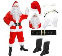 Santa Claus Costume - XXX-Large - Deluxe Father Christmas Fancy Dress Costume - Red Jacket w/Faux Fur Trimming, Red Trousers, Santa Hat, Boot Covers, Wig, Beard, Glasses, Gloves & Eyebrows