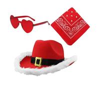 Santa Claus Cowboy Hat, Christmas Cowgirl Hat, Cosplay Western Hat Hats, 3X Cowgirl Hat, Glasses Vintage Heart Shaped Bandana, Adjustable Christmas Party Hat, Accessories