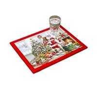 Santa Claus Cushioned Lap Tray, 44cm x 34cm, Red Wood Trim, Father Christmas Print Padded Bean Bag