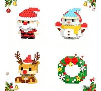 Santa Claus Design Building Blocks Set, 4 Pack Christmas Theme Building Blocks Ornaments, Mini Building Figures, DIY Stocking Stuffers, 2026 Xmas New Year Birthday Gifts, Kids Party Favors (Set-A)