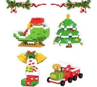 Santa Claus Design Building Blocks Set, 4 Pack Christmas Theme Building Blocks Ornaments, Stocking Stuffers, DIY Christmas Building Block Toys, (C)