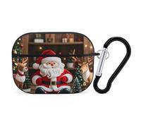 Santa Claus Doll Reindeer Model AirPods Pro Case Cover with Keychain Ring PC Hard Shell Protective Case for AirPods Pro 2nd for Women Men Generation Easy Open Full Drop Protection Cover Black-Style