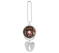 Santa Claus Doll Reindeer Model Car Hanging Ornament Rear View Mirror Pendant Lucky Presents Hanging Ornament Funny Car Pendant for Office Auto Home Decoration Silver-style