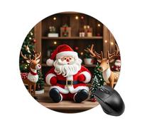 Santa Claus Doll Reindeer Model Round Mouse Pad, Non-Slip Rubber Base Waterproof Washable, Computer Mouse Mat for Office Gaming Studying, Premium-Textured Durable Portable Circle Mousepad for Desktop