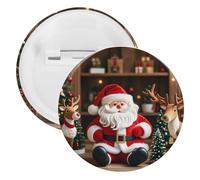 Santa Claus Doll Reindeer Model Tinplate Badge Personalized Round Brooch Large Craft Button Suitable for Teachers, Nurses, Doctors, Staff, Party Gift Accessories, 1Pcs, Plastic, plastics