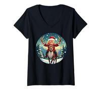 Santa Claus Donald Trump Outfit Xmas Holiday Tee Womens V-Neck T-Shirt Black Size S