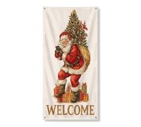 Santa Claus Door Cover Banner Decorative, Vintage Christmas Holiday Welcome Decor, Indoor Outdoor Festive Backdrop Supplies 36x72 Inch
