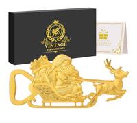 Santa Claus Drives A Deer Cart Bottle Opener, Beer Bottle Opener, Portable Beer Theme Gift with Gift Box, Festive Holiday Accessory, Beer Lovers Beer Accessories, Gold