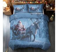 Santa Claus Duvet Cover Emperor, Reindeer Bedding Set 3 Piece Soft Microfiber Quilt Cover Reversible Duvet Sets with 2 Pillows Zipper Closure L-43