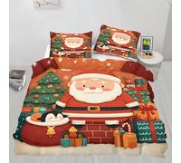 Santa Claus Duvet Cover Queen 230x220 cm Quilt Covers with 2 Pillowcases, Penguin Gift Pattern Bedding Set, Adult And Children's Festival Gift Duvet Cover with Zipper Ties