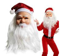 Santa Claus Face Cover | Christmas Realistic Funny Latex - Santa Claus Cosplay Face Cover Beard | for Men Women Kids Adults Home School Holiday Gathering Celebration Photoshoot