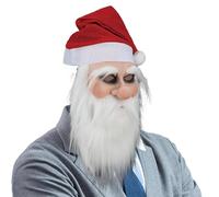 Santa Claus Face Mask, Santa Claus Latex Face Mask, Santa Face Mask for Adults, Face Cosplay Half Mask, Latex Full Mask with Beard, Red Hat, Halloween Party Costume