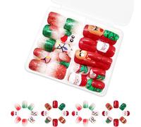 Santa Claus False Nails Christmas Press On Nails Full Covers Stick On Nails Elks Artificial Nails Manicure Supplies Short Square Press On Nails Elk Full Cover On Nails False