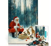 Santa Claus Feeding Animals Chirstmas Jigsaw Puzzles for Adults1000 Piece Mind Game Toy Anxiety Relief Neat Cut Art Collectible (50x75cm)