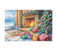 Santa Claus Fireplace 1000 Piece Jigsaw Puzzle for Adults Happy Time Nursery Wall Art Calming Decor Precision Cut for New Parents 1000 PCS