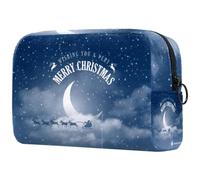 Santa Claus Flying in his Sleigh on Starry Sky Clouds Cosmetic Bag for Women, Travel Toiletries Bags Large Makeup Handy Pouch Organiser Bag with Zipper