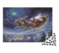 Santa Claus Flying Sleigh 1000 Piece Puzzles Beautiful View Santa Sleigh Over Village Wall Decoration Educational Game Gifts Puzzles for Adults Jigsaw Puzzles for Adults 38x26cm/1000pcs