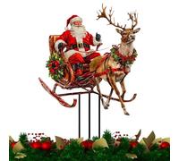 Santa Claus Garden Stake - 30x20cm Reindeer Sleigh Yard Sign - Acrylic Waterproof Christmas Plug - Outdoor Patio Decor, Garden Decoration, Flower Pot Accent