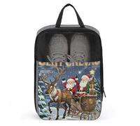 Santa Claus Giving Gifts Shoe Bag Travel Shoe Organizer Water-Resistant Shoe Pouch with Zipper Sneaker Dust Bag, gray, One Size, Modern