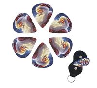 Santa Claus Guitar Picks 6 Pack, 0.71mm Thickness Celluloid Bass Pick with Leather Guitar Pick Holder Keychain Abstract Art Pics Plectrum for Acoustic Electric Guitar, Ukulele, Bass