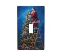 Santa Claus Hanging Star at Christmas Tree Light Switch Cover Decorative Single Toggle 1 Gang Wall Plate for Kitchen Farmhouse Bedroom Bathroom Art Decor