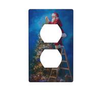 Santa Claus Hanging Star at Christmas Tree Outlet Cover Light Switch Cover Decorative 1 Gang Wall Plate for Kitchen Room Bathroom Size 7x11.4cm