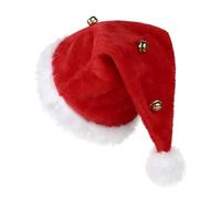 Santa Claus Hat with Bells Plush Luxury Father Christmas Hat Furry Pompom Xmas Cap Elf Santa Claus Costume Accessory for Christmas New Year Holiday Festive Party (Red)