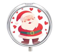 Santa Claus Heart Pill Case Box with 3 Compartment Medicine Vitamin Organizer for Purse Pocket 5x5cm