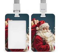 Santa Claus Id Badge Holder Vertical Id Card Holder with Lanyard Breakaway Hard Heavy Duty Name Tags Badge Holders Waterproof Work Card Holders Protector for Nurse Officer Teacher Security Staff