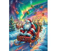 Santa Claus in A Sleigh Under The Northern Lights 1000 Piece Complete Jigsaw Puzzle Set Fairy Tale Scenery Cartoon Teens Beginners Educational Challenge Puzzle Fans Group Play Anniversary Quality Mat