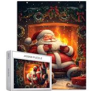 Santa Claus in Front of The Fireplace 1000 Piece Jigsaw Puzzles for Adults Warm Indoor Atmosphere Art Jigsaw Challenging Family Activity Games Colorful DIY Craft Puzzle for Home Decor Gifts 50×70cm
