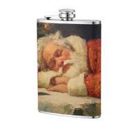 Santa Claus is Sleeping On The Table Pocket Hip Flask 8 Oz, Stainless Steel Flagons for Dad Groomsman Wedding Travel Camping