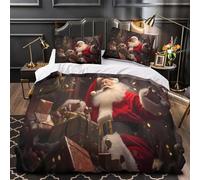 Santa Claus Joy Comforter Cover 3D Print Premium 3-Piece Bed Set Hidden Zipper Christmas Festive Quilt Cover Extra Soft Machine Washable for Adults Women Kids Girls Boys Youth King（220x240cm）