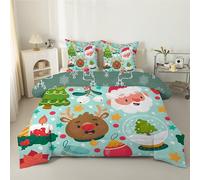 Santa Claus King Size Duvet 7.5 Tog, Anti-Allergy Coverless Reindeer Duvet King Size, Light Green Bed Quilts for All Seasons - Soft & Machine Washable Comforter Bedding with 13 Pillowcases - F12