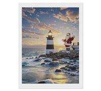 Santa Claus Lighthouse Diamond Art Kits for Adults 12"x16" DIY Diamond Painting Kit for Beginners Gem Art Painting with Round Full Drill Diamonds DIY Paint Paintings for Home Wall Decor Gift