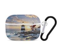 Santa Claus Lighthouse Earbuds Organizer Shockproof Protective Airpods Pro Cover with Carabiner Clip Anti Fall Carrying Earphone Case Cover for Airpods Pro 2nd Generation White