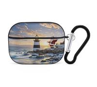 Santa Claus Lighthouse Earbuds Organizer Shockproof Protective Airpods Pro Cover with Carabiner Clip Anti Fall Carrying Earphone Case Cover for Airpods Pro 2nd Generation Black