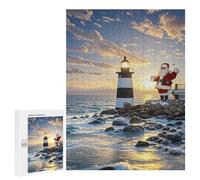 Santa Claus Lighthouse Jigsaw Puzzles Wooden Puzzle Personalized Picture Puzzle 500 PCS Family Decoration Puzzles for Adults Challenging Puzzle Family Wedding Graduation Present