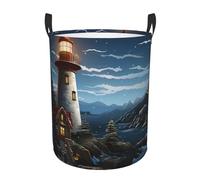 Santa Claus Lighthouse Laundry Basket With Handles, Foldable Laundry Hamper Oxford Cloth Dirty Clothes Basket Waterproof Clothes Toys Storage Bin Organizer for Bedroom Bathroom Dorm