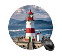 Santa Claus Lighthouse Mouse Pad, Rubber Base & Smooth Cloth Surface, Portable Round Mouse Pad, Rubber Mousepad for Office Home Gaming Laptop Men Women 7.8In