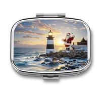 Santa Claus Lighthouse Pill Case Travel Portable Pocket Pill Box 2 Compartment Medicine Case Large Capacity Daily Pill Cases Vitamin Organizer Medicine Organizer Small Pill Box