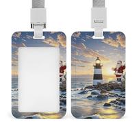 Santa Claus Lighthouse Retractable ID Badge Holder with Lanyard - Vertical Badge Reel,Keychain Clip,Name Tag Id Card Holder Protector for Nurse Officer Teacher Security Staff Women Men