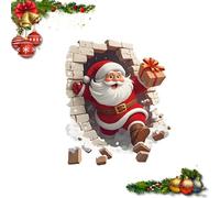 Santa Claus Magic Wall Sticker, 3D Illusion Decal with Breaking Through Wall Effect, Self-Adhesive Christmas Decor for Living Room, Bedroom & Parties (NO Snowflakes)